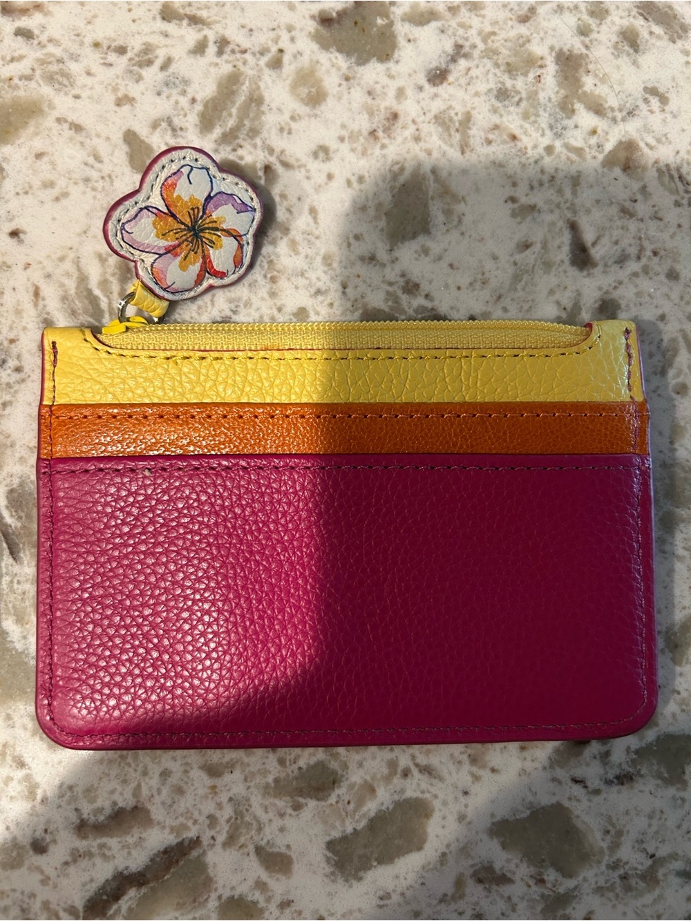 Brighton Colorblock Leather Card Wallet in Yellow, Orange & Fuchsia - Picture 2 of 4